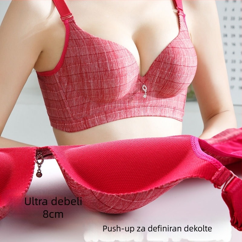 Bežični grudnjak s 3/4 košarice, 8 cm push-up, karirani najlon materijal, odvojive dvostruke naramenice, podstava od spandexa