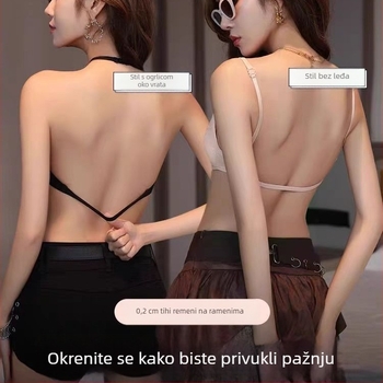 Pamuk halterneck grudnjak s trokutastim košaricama, 3/4 košarice, prednje kopče, fiksirane dvostruke naramenice