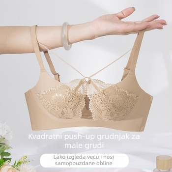 Čipkasti grudnjak set bez naramenica, s odvojivim dvostrukim trakama, stražnje kopčanje s tri reda kuki, košarica 3/4, najlon