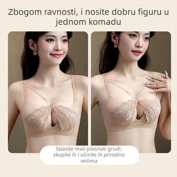 Čipkasti grudnjak set bez naramenica, s odvojivim dvostrukim trakama, stražnje kopčanje s tri reda kuki, košarica 3/4, najlon