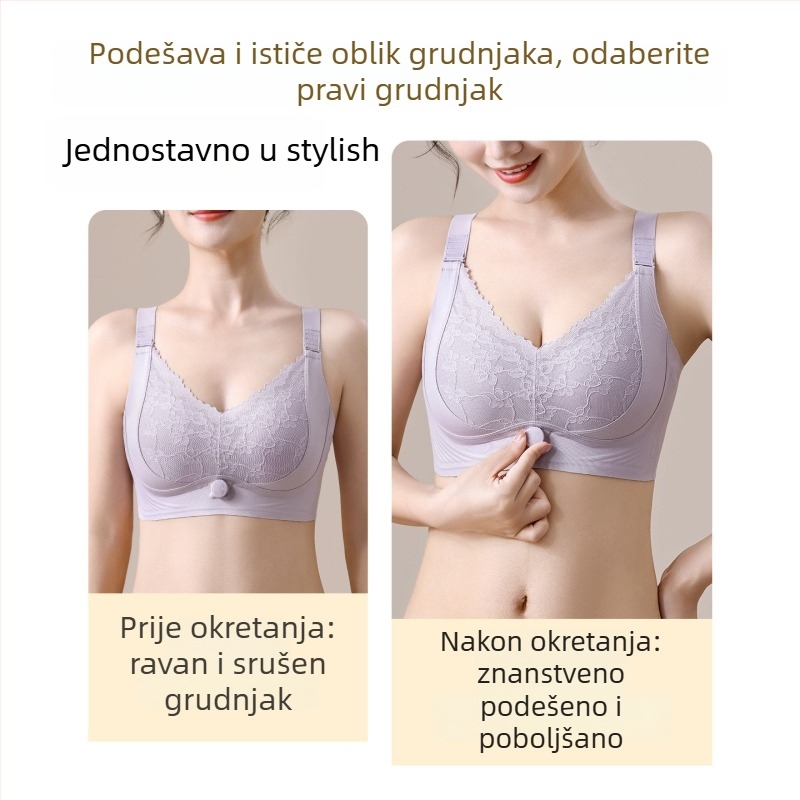 Bežični čipkasti push-up grudnjak, 3/4 košarice, latex u obliku košarice s masažnim česticama, bočno skupljanje za konturu i anti-sag