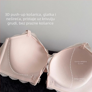 Francuska čipkasta grudnjak s prednjim kopčama za male grudi, push-up, seksi leđa, potpora
