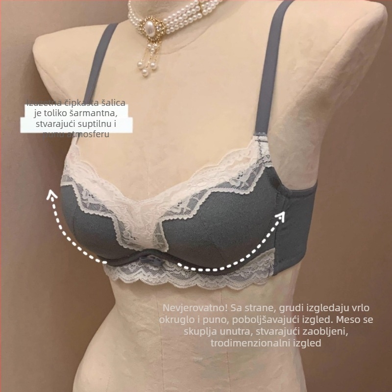 Čipkasti push-up grudnjak set, bez žice, 3/4 košarica, košarice oblikovane s tankim gornjim dijelom i debelim donjim dijelom, glavni materijal: najlon; podstava: najlon