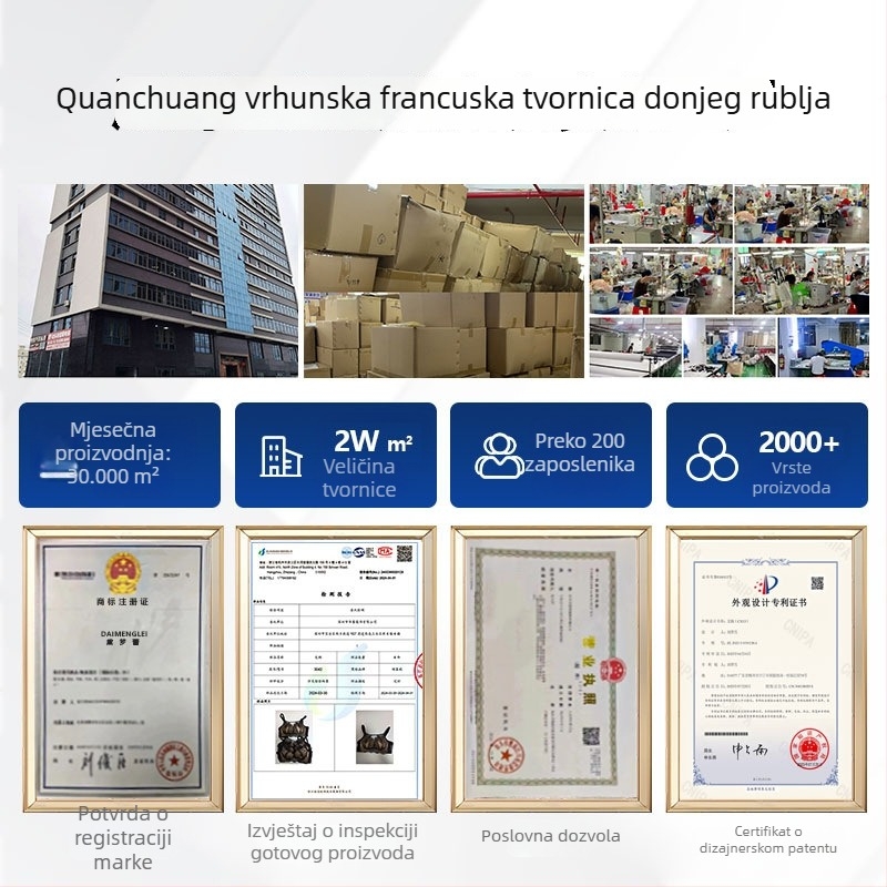Čipkasti grudnjak u francuskom stilu, 3/4 košarice, oblik s tanjim gornjim dijelom i debelim donjim dijelom, fiksni naramenice, stražnje kopčanje s tri reda