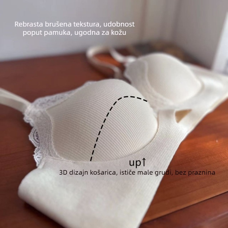 Sutien s mekim pamukom, 3 cm debeli oblikovani košarice za male grudi, push-up učinak, bez žica, čipka bez šavova