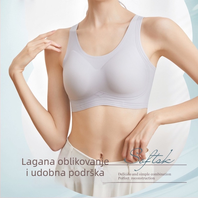 Najlonska tkanina; košarica 3/4; tanke oblikovane čašice sa spužvom; bežični dizajn; bez žica; stil prsluka; fiksne naramenice