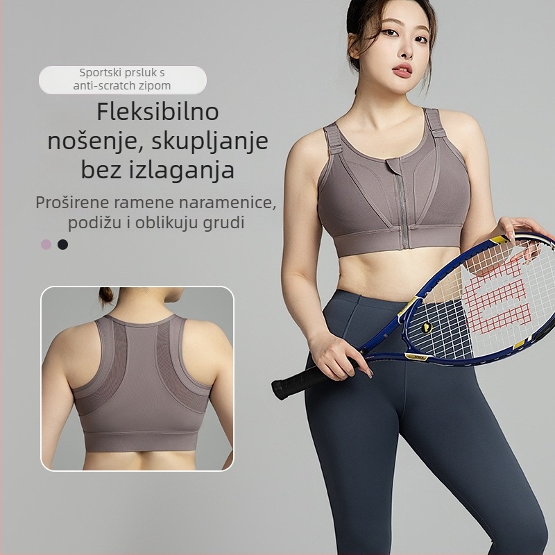 Plus-size sportski top za fitness i jogu s punim košaricama, pun košarice, srednji oblik kalupa, čvrste dvostruke naramenice, prednje kopčanje, glavni materijal Nylon 75% / podstava Spandex 25%