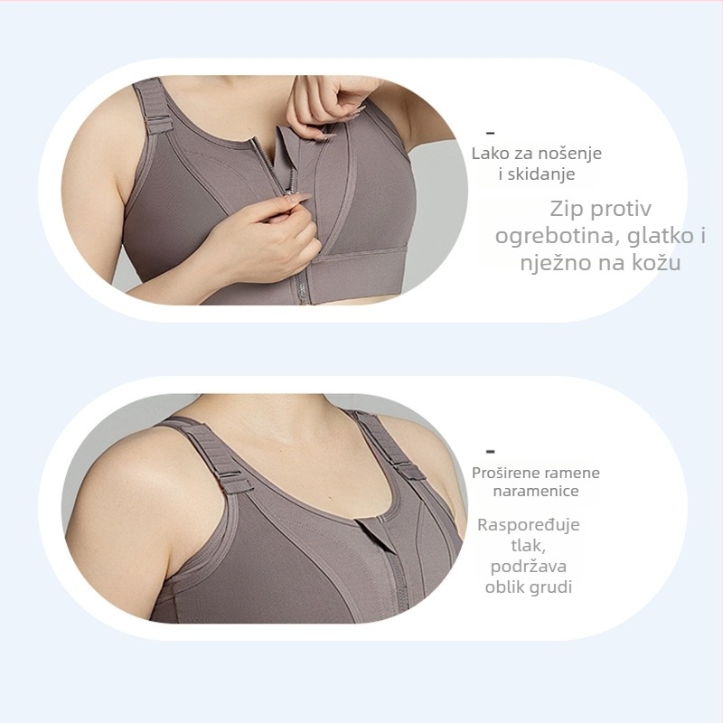 Plus-size sportski top za fitness i jogu s punim košaricama, pun košarice, srednji oblik kalupa, čvrste dvostruke naramenice, prednje kopčanje, glavni materijal Nylon 75% / podstava Spandex 25%