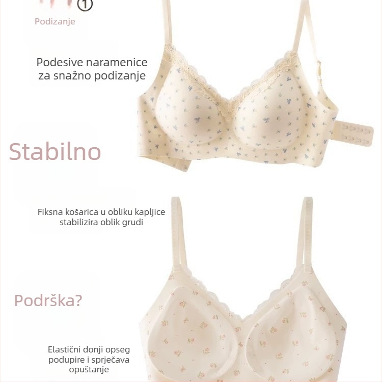 Bezrucni grudnjak s cvjetnom čipkom za male grudi, udoban, blag lift i podrška protiv opuštanja
