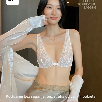 Čipkasti pamučni set grudnjaka, 3/4 šalice, oblik košarice: tanak gore, debele dolje, stražnje četiri reda kukica i očiju