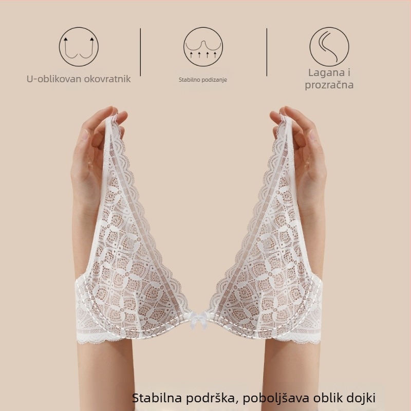 Čipkasti pamučni set grudnjaka, 3/4 šalice, oblik košarice: tanak gore, debele dolje, stražnje četiri reda kukica i očiju