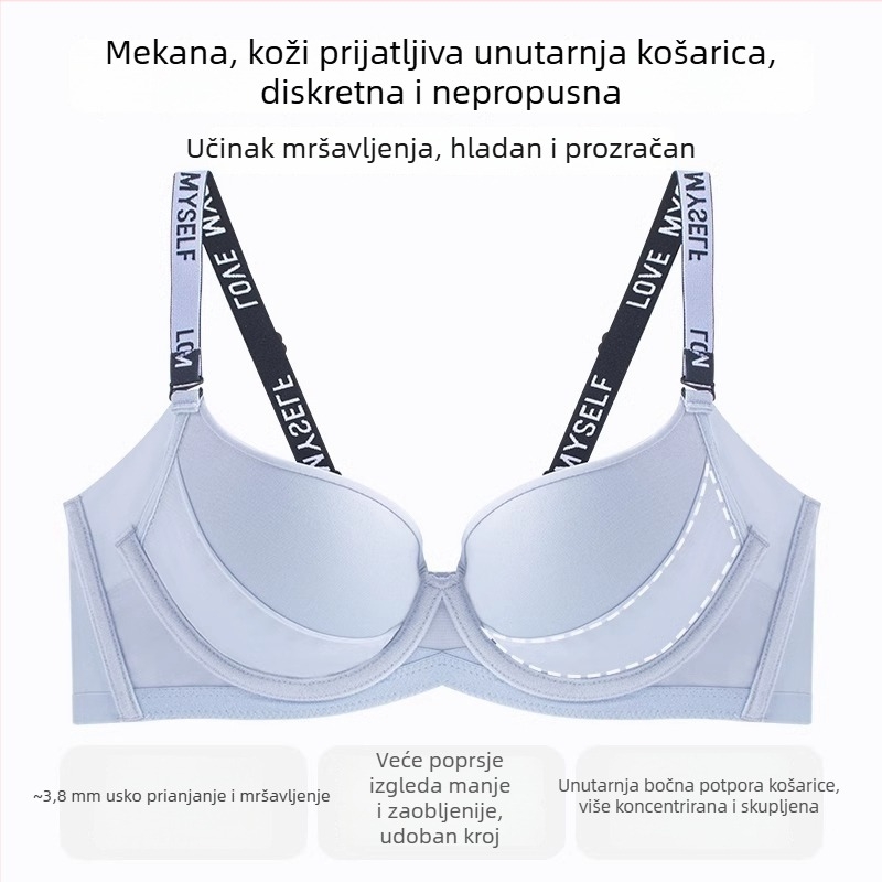 Besprešiv push-up grudnjak, najlonska tkanina, 3/4 košarica, mekani čelični prsten, odvojive dvostruke naramenice