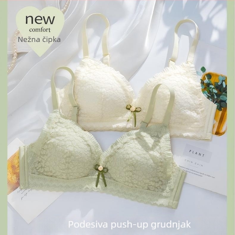Dantelni bežični set grudnjaka za žene, 3/4 košarice, tanke oblikovane košarice, francuski stil donjeg rublja