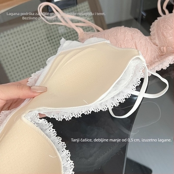 Nylon čipkasti grudnjak set, košarica 3/4, tanke oblikovane čašice, Push-Up, stražnje tri reda kuka