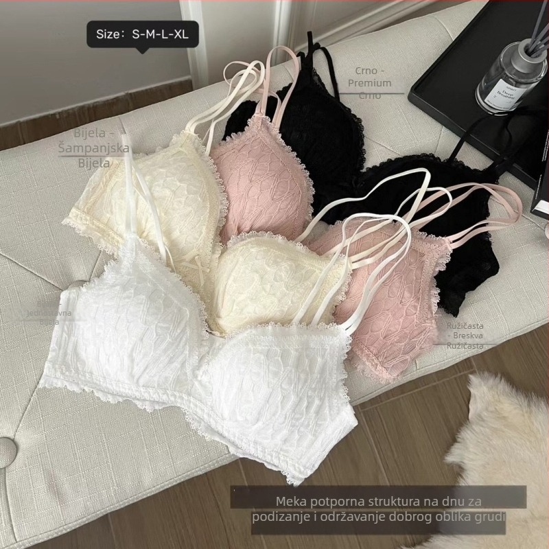 Nylon čipkasti grudnjak set, košarica 3/4, tanke oblikovane čašice, Push-Up, stražnje tri reda kuka