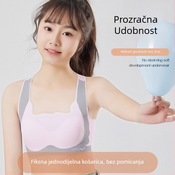 Sportski topić za djevojčice bez naramenica, prozračan materijal, potpuno pokrivene košarice, udobno nošenje.