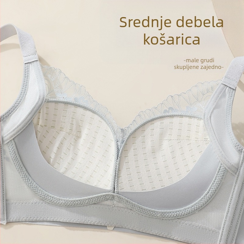 Čipkasti push-up grudnjak s košaricama 3/4, gornja strana tanja, donja strana debela, podiže mali prsni koš i skuplja bočne, bez žice, udobno donje rublje