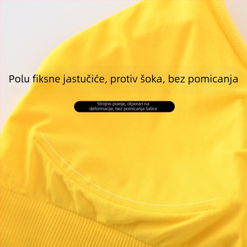 Sportski grudnjak od najlona i spandeksa s fiksiranim dvostrukim trakama, debelo oblikovanim košaricama, sjajan bešavni dizajn za jogu