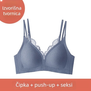 Bežični čipkasti push-up grudnjak, bešivan dizajn, 3/4 košarica, tanke oblikovane košarice, fiksne dvostruke naramenice, stražnji zatvarač s tri reda kukica
