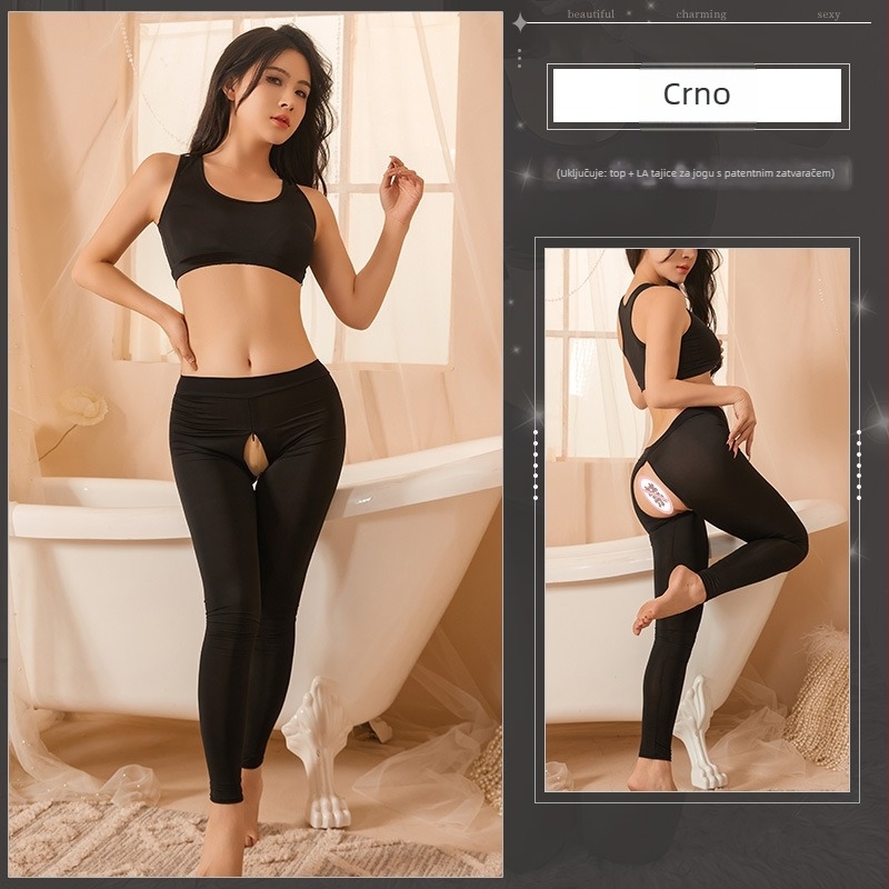 Seksi ženski donji rublje s uniformom i Ice Silk joga hlačice sa zatvaračem i čarapama (Ice Silk; 90–95% poliester; 181–200 g/m2; Stil: Perspective; Ljeto 2025)