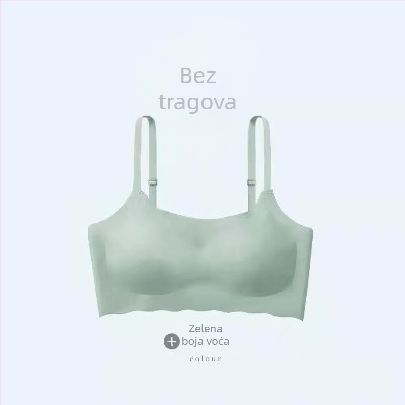Bešivni ženski top-bra s košarom 1/2, najlon tkanina, oblikovane košarice: gornje tanke i donje debele, fiksne dvostruke naramenice