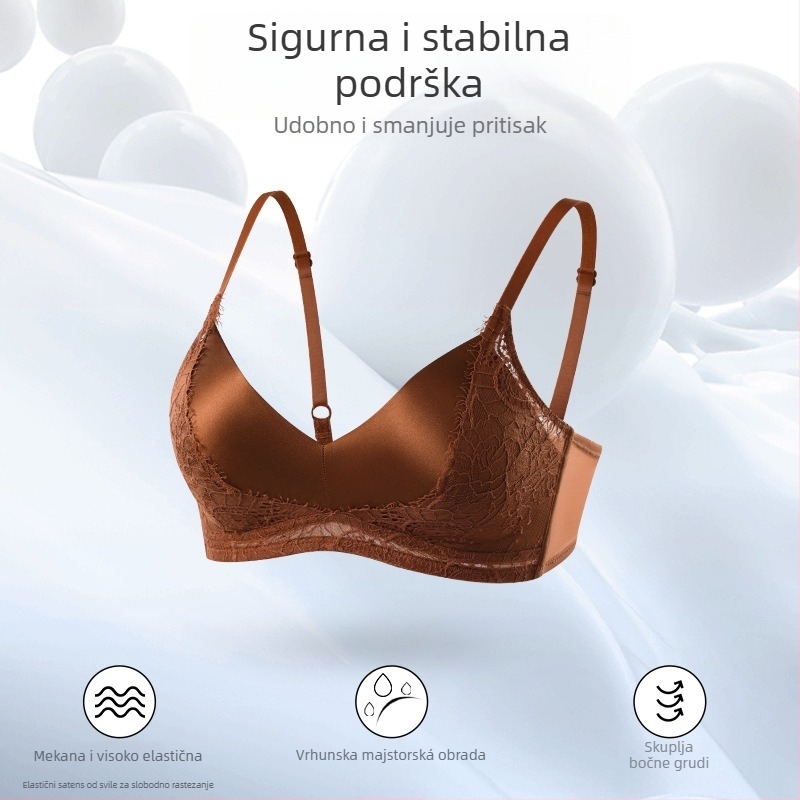 Grudnjak od Mulberry svile s trokutastim košaricama, 3/4 košarica, tanak oblikovan košarica, podstava od Mulberry svile, fiksne dvostruke naramenice, stražnje zatvaranje s tri redova kuki, prozračan i udoban