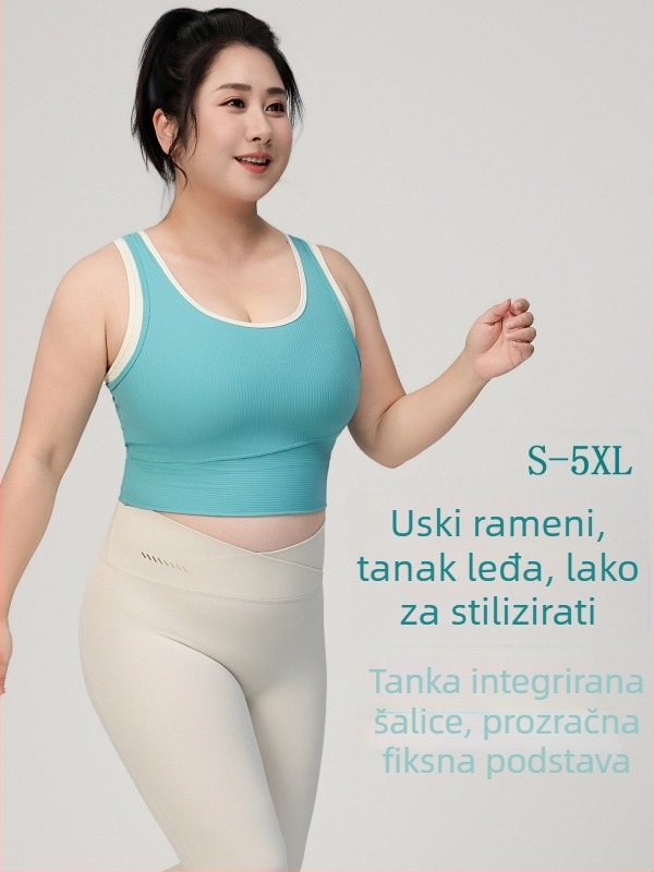 Sportski grudnjak za jogu s fiksnom umetkom, prozračan, tanke oblikovane čašice, stražnje kopčanje s četiri reda kopči
