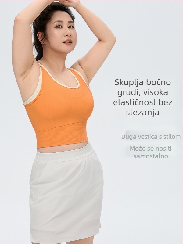 Sportski grudnjak za jogu s fiksnom umetkom, prozračan, tanke oblikovane čašice, stražnje kopčanje s četiri reda kopči