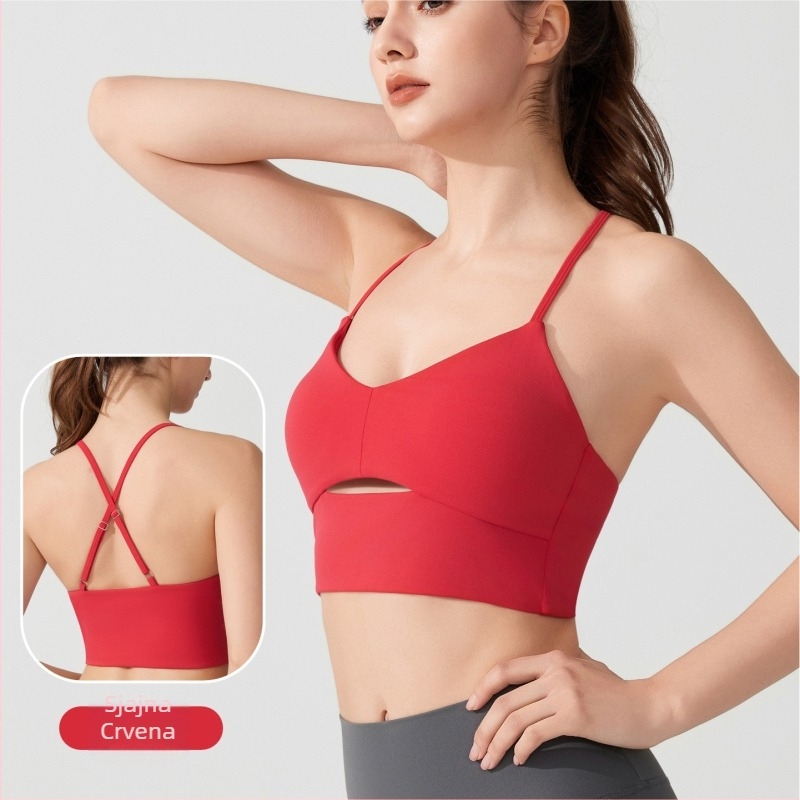 5A antibakterijska nylon sportska grudnjaka, Cross-Over dizajn, Push-Up, 3/4 košarica, fiksni dvostruki kaiši, bez žice