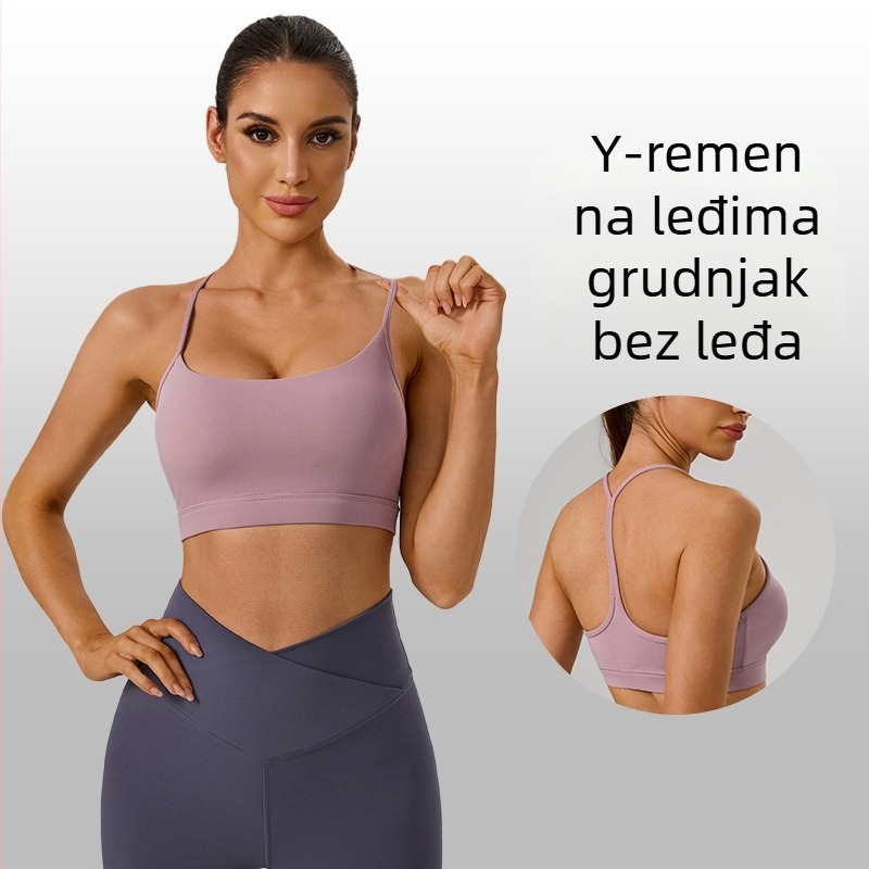 Joga grudnjak s Y-širokim kaiševima na leđima, podstavljeni dojam, push-up, za trčanje i fitness
