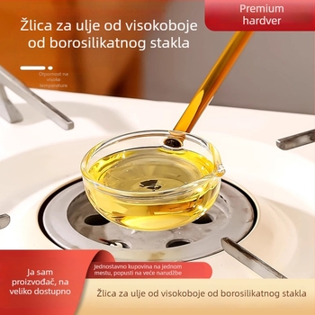 Staklena žlica od borosilikatnog stakla za izlijevanje ulja i začina, moderni jednostavan stil, vodom polirani završetak