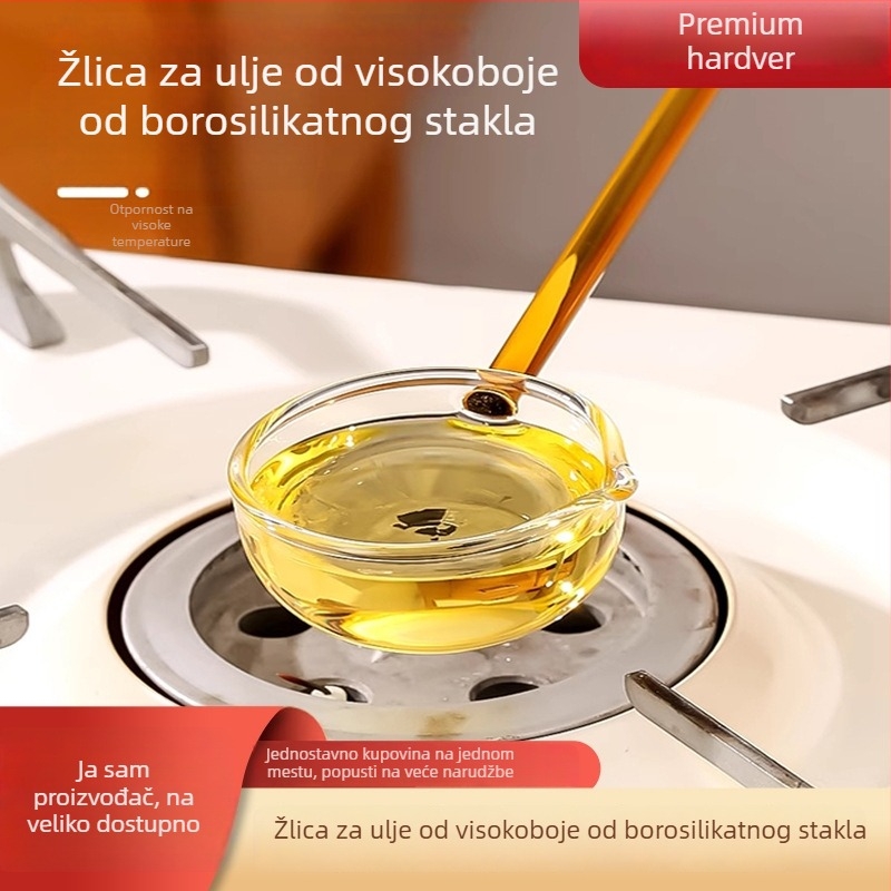 Staklena žlica od borosilikatnog stakla za izlijevanje ulja i začina, moderni jednostavan stil, vodom polirani završetak