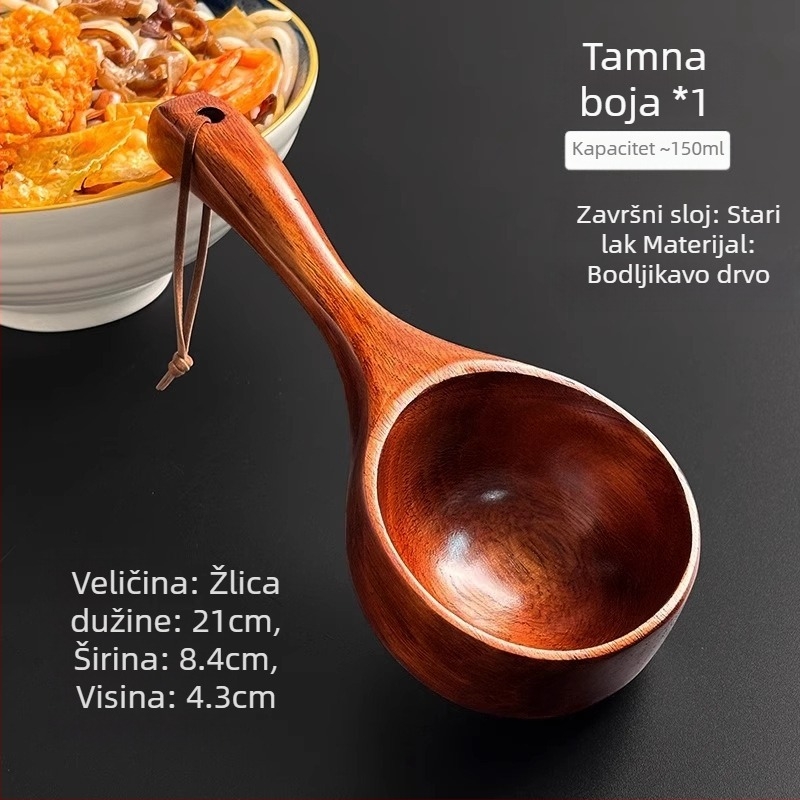 Japanskog stila drvena žlica za rezance, minimalistički jednofarbni dizajn za svakodnevnu upotrebu