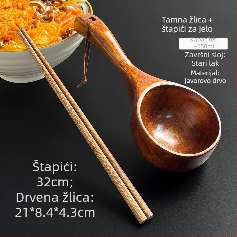 Japanskog stila drvena žlica za rezance, minimalistički jednofarbni dizajn za svakodnevnu upotrebu