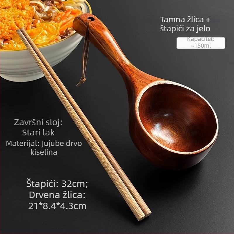 Japanskog stila drvena žlica za rezance, minimalistički jednofarbni dizajn za svakodnevnu upotrebu