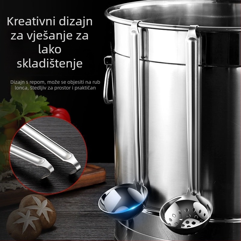 Željezna jušna žlica s kukicom i dugačkom drškom – za juhe i kašu, moderan minimalistički dizajn