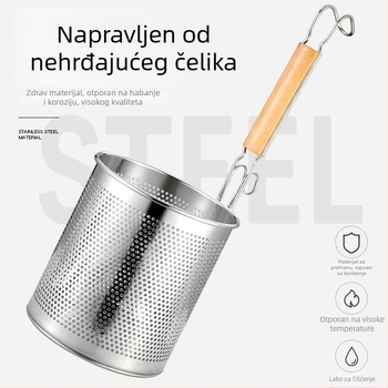 Žlica od nehrđajućeg čelika sa mrežastim sitom i drvenom ručkom – protuklizna, zaštita od opeklina, pogodna za rezance i povrće