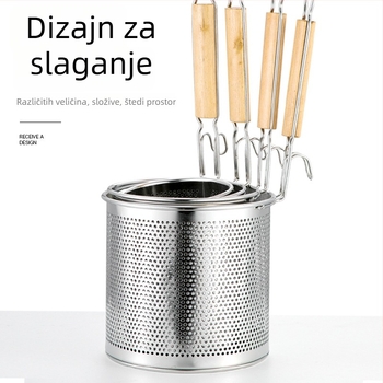 Žlica od nehrđajućeg čelika sa mrežastim sitom i drvenom ručkom – protuklizna, zaštita od opeklina, pogodna za rezance i povrće