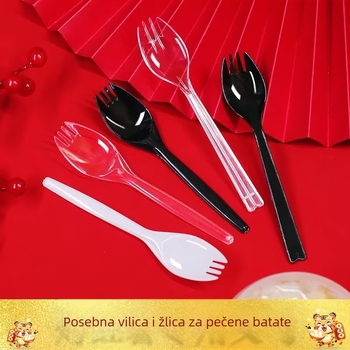 Jednokratna vilica za pečene slatke krumpire, individualno pakirana, PP materijal, debela i otporna na lomljenje.