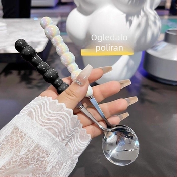 Žlica od nehrđajućeg čelika 400-serije s držkom od lažno keramike, moderan minimalist stil, okrugli oblik, otporna na visoke temperature