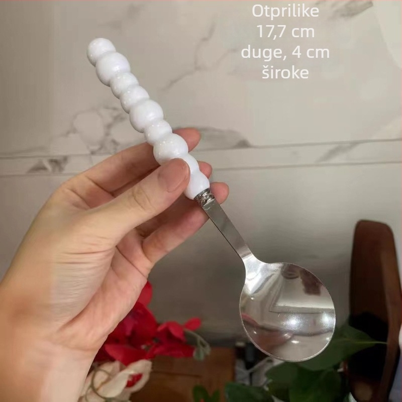 Žlica od nehrđajućeg čelika 400-serije s držkom od lažno keramike, moderan minimalist stil, okrugli oblik, otporna na visoke temperature