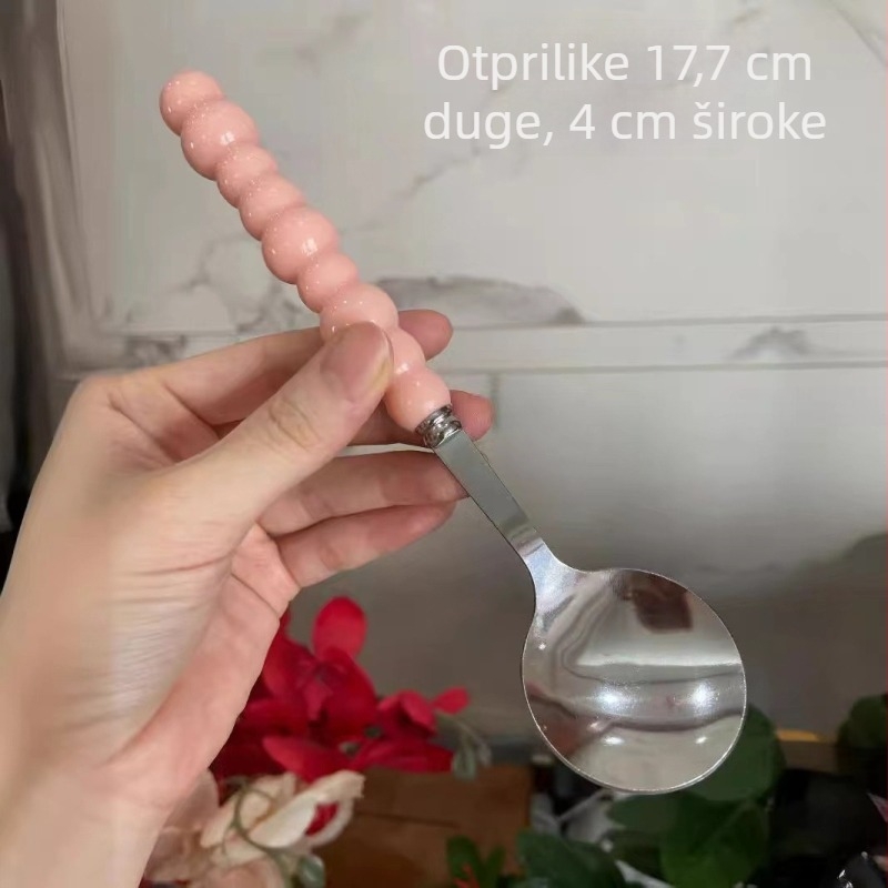 Žlica od nehrđajućeg čelika 400-serije s držkom od lažno keramike, moderan minimalist stil, okrugli oblik, otporna na visoke temperature