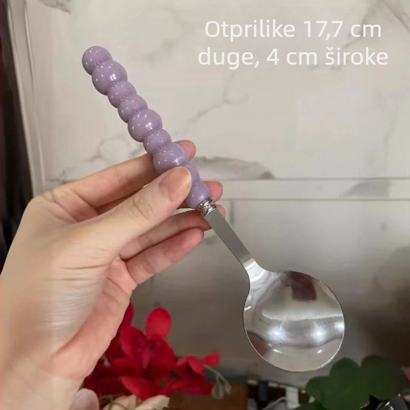 Žlica od nehrđajućeg čelika 400-serije s držkom od lažno keramike, moderan minimalist stil, okrugli oblik, otporna na visoke temperature