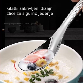Žlica od nehrđajućeg čelika s dugim držkom za kućnu uporabu, pogodna za djecu, korejskog stila žlica s ravnim dnom za jelo i posluživanje juhe