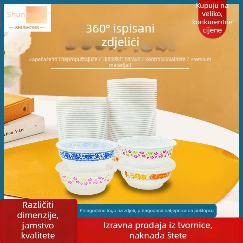 Jednokratni plastični set posuđa – okrugle zdjele i pribor od prehrambene plastike PP, uključuje zdjele i štapiće, mogućnost printa logotipa, pogodno za bankete i vjenčanja