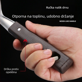 Set posuđa od nehrđajućeg čelika: žlica za juhu i spatula s drškom u imitaciji drveta, žlica s otvorima