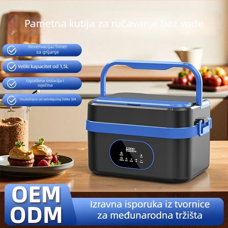 Električna kutija za obrok sa samostalnim zagrijavanjem, bez vode, kapacitet 1–2 L, grijanje 12V 64W, tri odjeljka