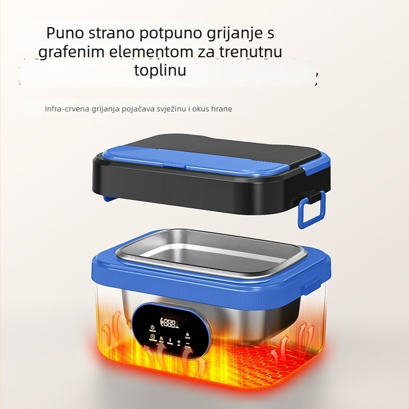 Električna kutija za obrok sa samostalnim zagrijavanjem, bez vode, kapacitet 1–2 L, grijanje 12V 64W, tri odjeljka