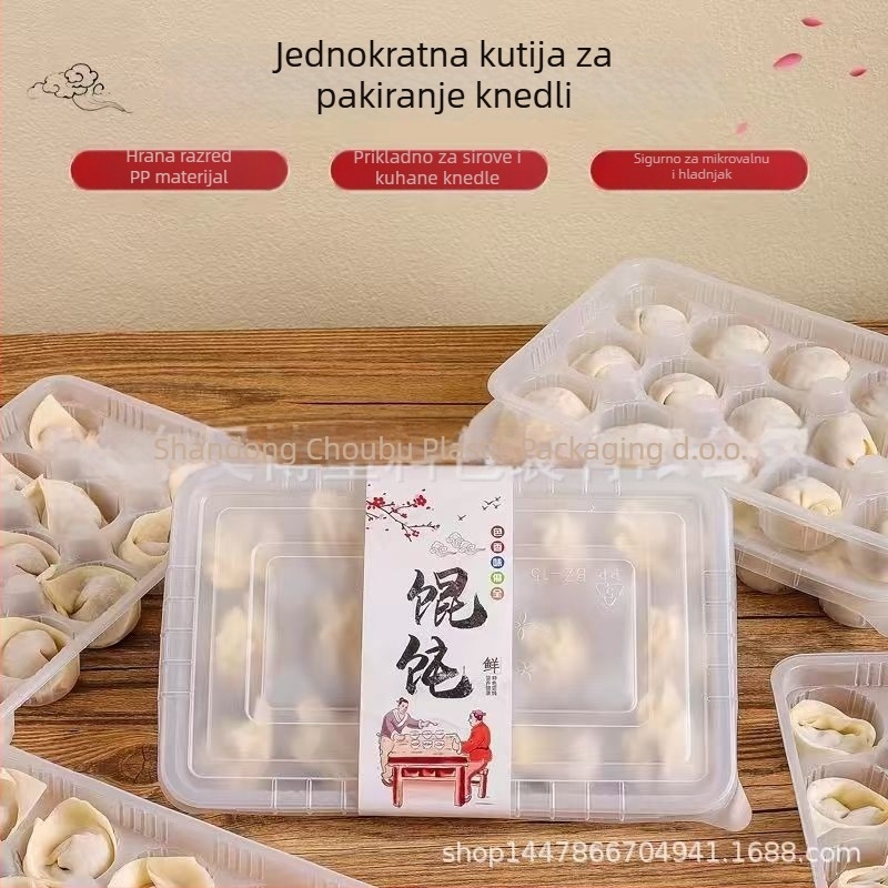Jednokratna plastična kutija za pakiranje wontona za dostavu s debelim dnom, nije sigurna u uporabu u mikrovalnoj pećnici, s otisnutim logom, broj licence Lu xk16-204-04394, bruto težina 2,5 kg