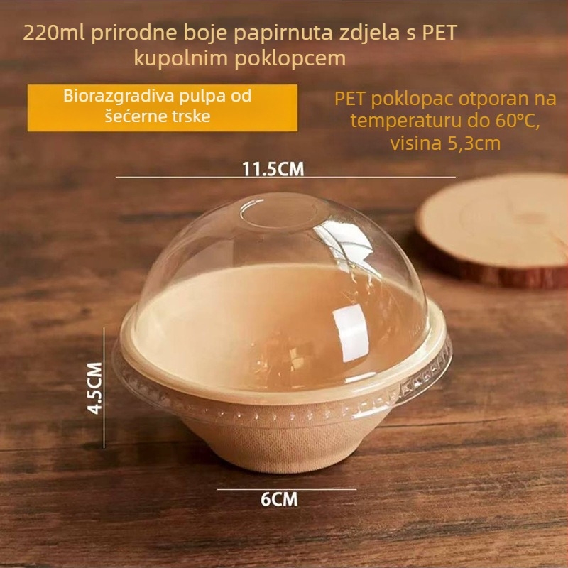 Okrugla papirnata zdjela za desert s otvorima, kapacitet 220 ml, biološki razgradiva, svijetlo luksuznog stila, prilagodljivo